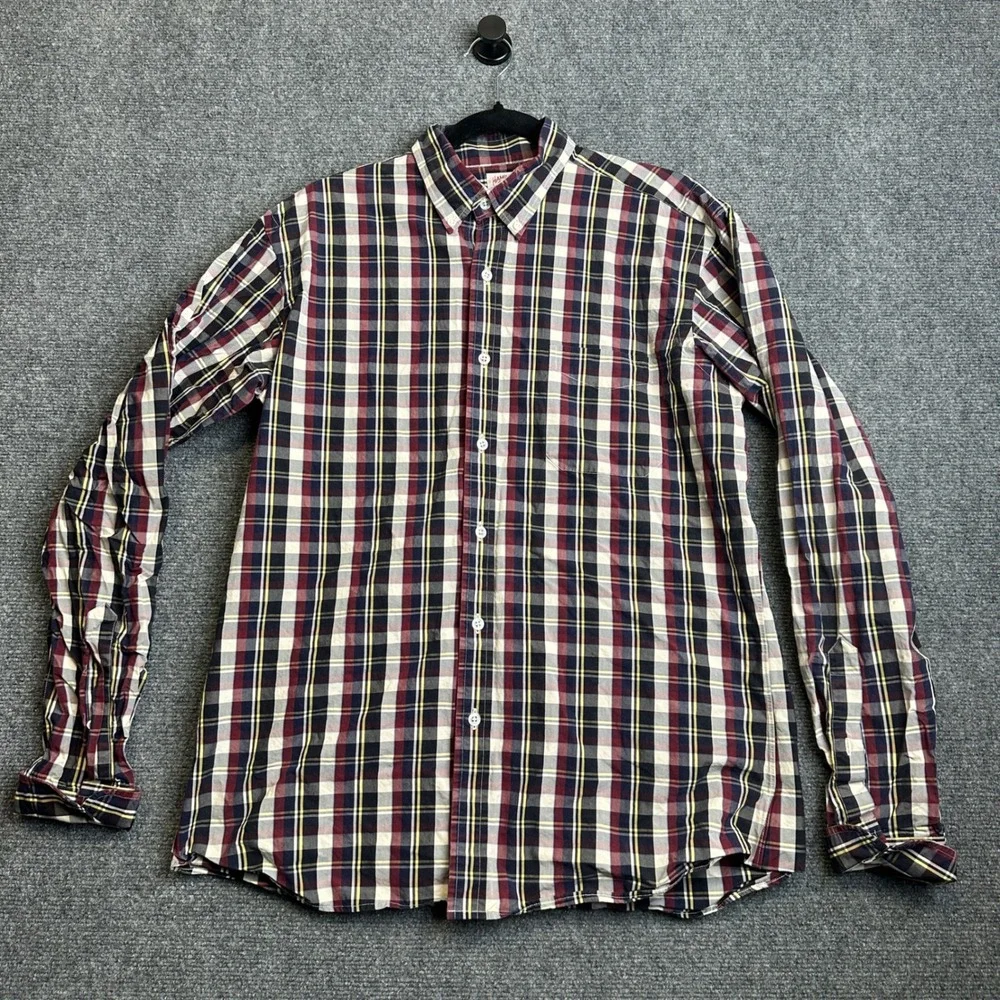 Hamilton Shirt Co Plaid Button Down Mens Large Blue Made in USA Classic